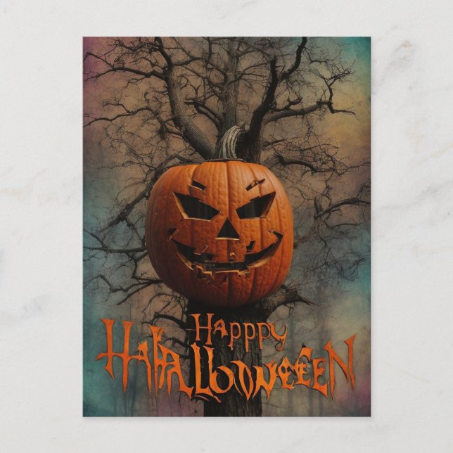 Carte Postale Nuit d'Halloween effrayant avec sorcière (Devant)