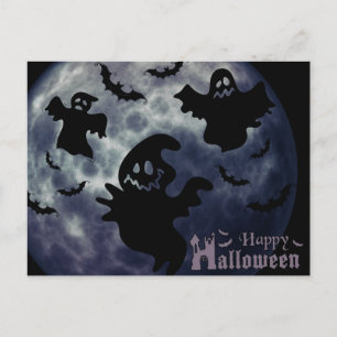 Carte Postale Nuit d'Halloween effrayante avec des fantômes