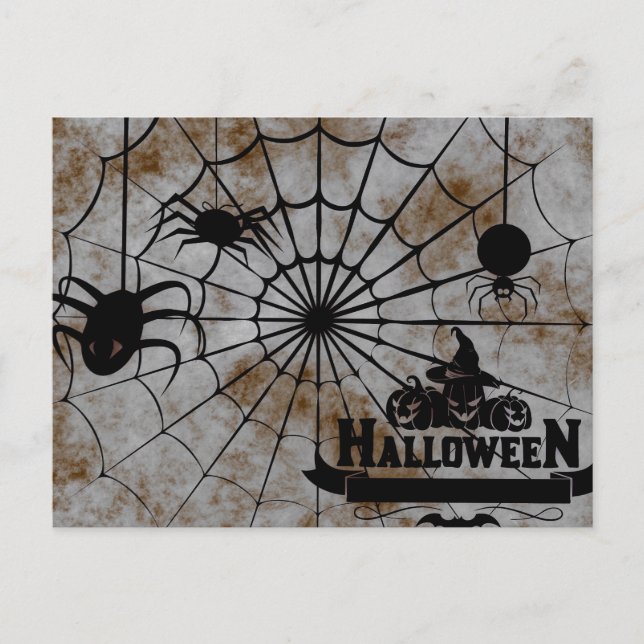 Carte Postale Nuit d'Halloween effrayante avec Spider Web (Devant)