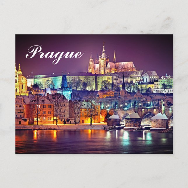 Carte Postale Nuit d'hiver en République tchèque de Prague (Devant)