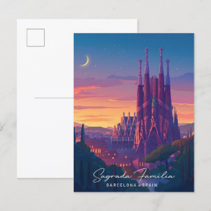 Carte Postale Nuit en Sagrada Familia Barcelone Espagne Voyage