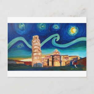 Carte Postale Nuit étoilée à Pise avec tour penchée