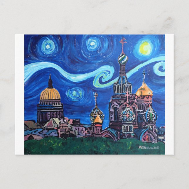 Carte Postale Nuit étoilée à Saint-Pétersbourg Russie (Devant)