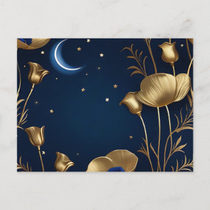 Carte Postale Nuit étoilée avec croissant de lune doré