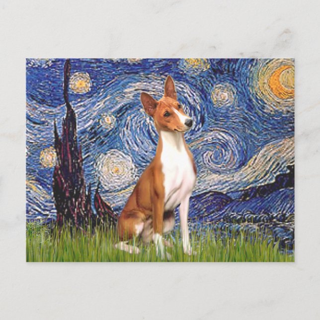 Carte Postale Nuit étoilée - Basenji (Devant)