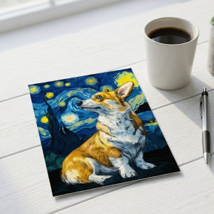 Carte Postale Nuit étoilée Corgi Chien Art Impressionniste