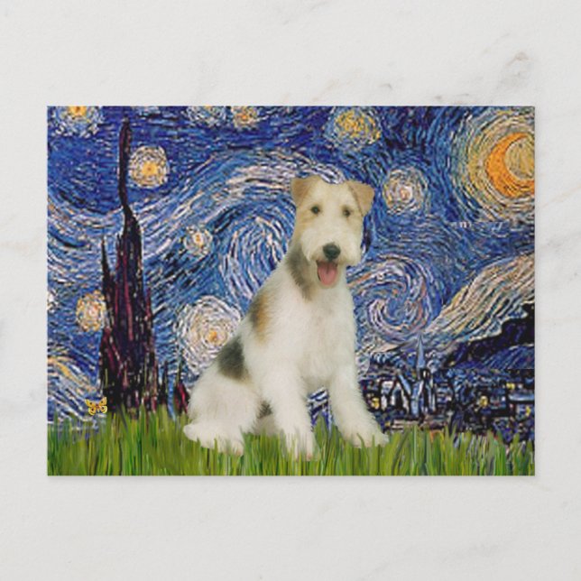 Carte Postale Nuit étoilée - Fil Fox Terrier (M) (Devant)