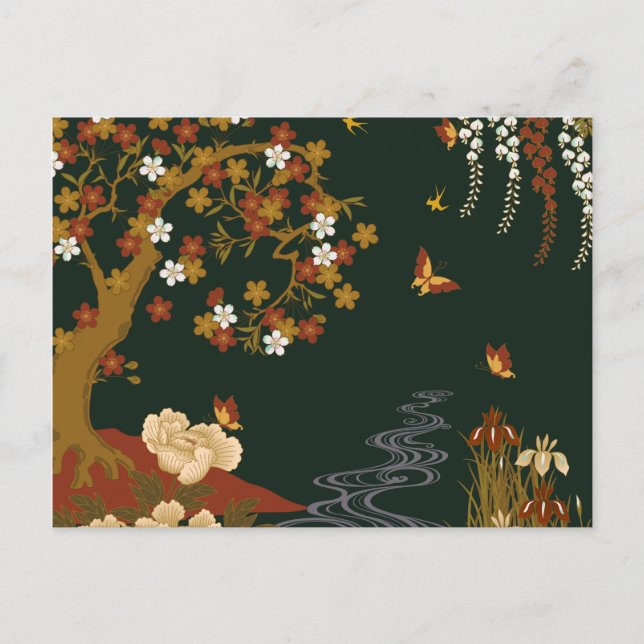 Carte Postale Nuit fleurie de printemps or cerise fleurie de riv (Devant)