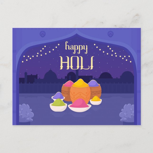 Carte Postale Nuit violet Holi, poudre de couleur (Devant)