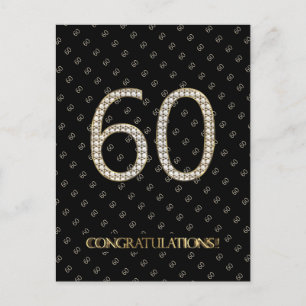 Carte Postale Numéro 60 Black Gold 60th Birthday Diamond Mariage