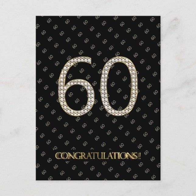 Carte Postale Numéro 60 Black Gold 60th Birthday Diamond Mariage (Devant)