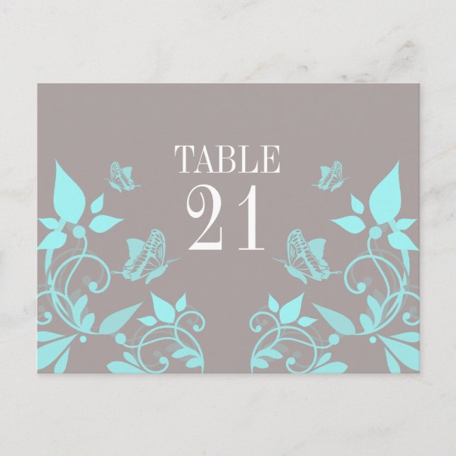 Carte postale Numéro de la table de papillon Aqua (Devant)