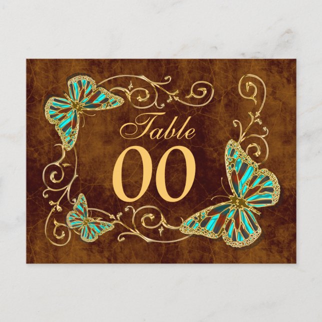 Carte Postale Numéro de la table d'or brun Aqua (Devant)