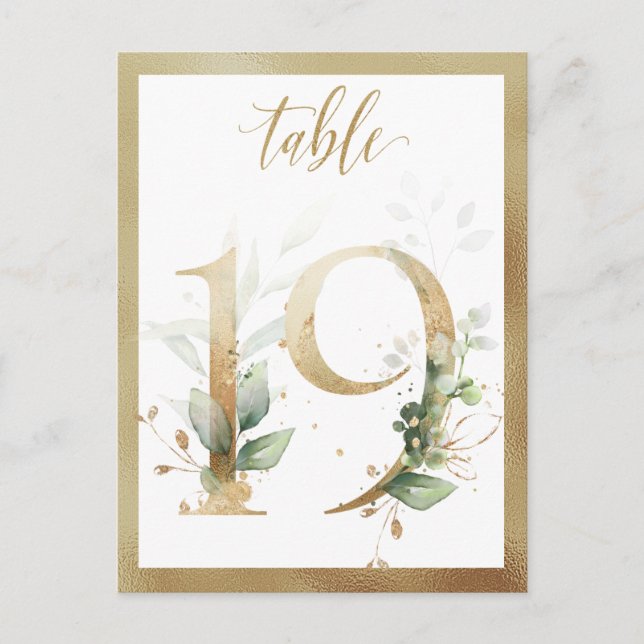 Carte Postale Numéro de la table d'or du feuillage vert, tableau (Devant)
