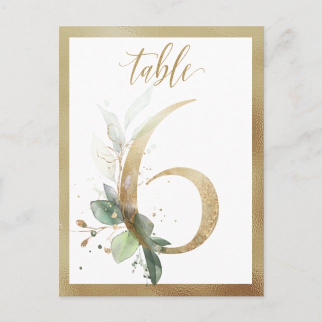 Carte Postale Numéro de la table d'or du feuillage vert, tableau (Devant)