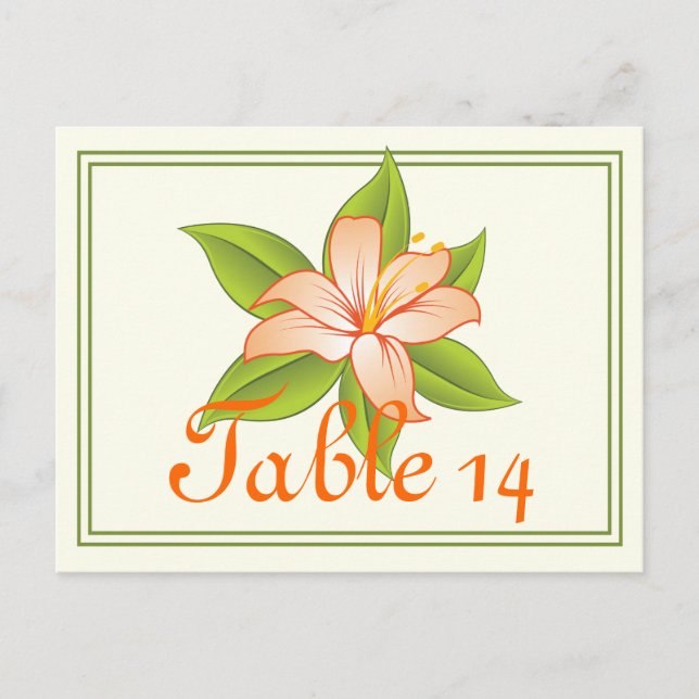 Carte Postale Numéro de la table mariage du lis vert orange (Devant)