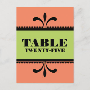 Carte postale Numéro de table Art déco orange/vert