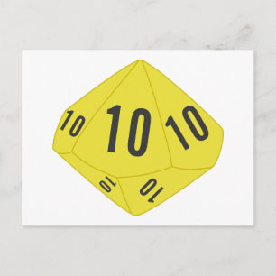 Carte postale Numéro de table des dés D10 jaune