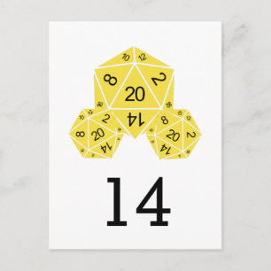 Carte postale Numéro de table des dés D20 jaune