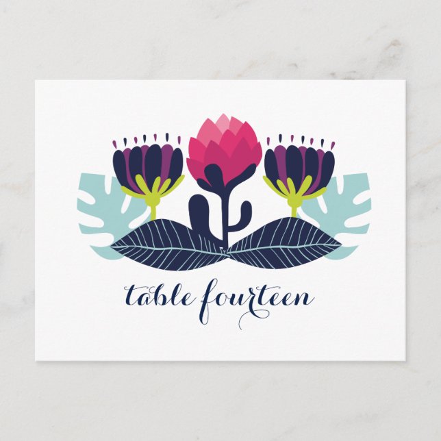 Carte postale Numéro de table florale funky (Devant)