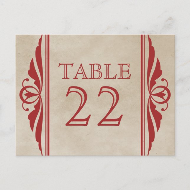 Carte postale Numéro de table Red Elegant Deco (Devant)