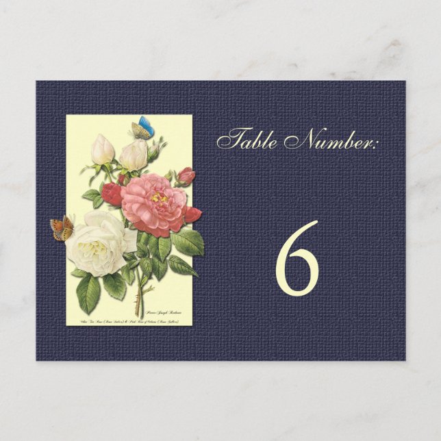 Carte postale Numéro de table Roses rouges blanche (Devant)