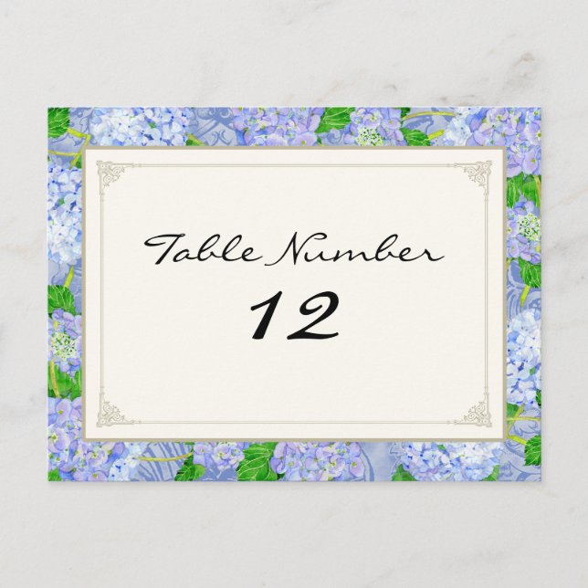 Carte Postale Numéros de tableau Dentelle bleu Hydrangée Florale (Devant)