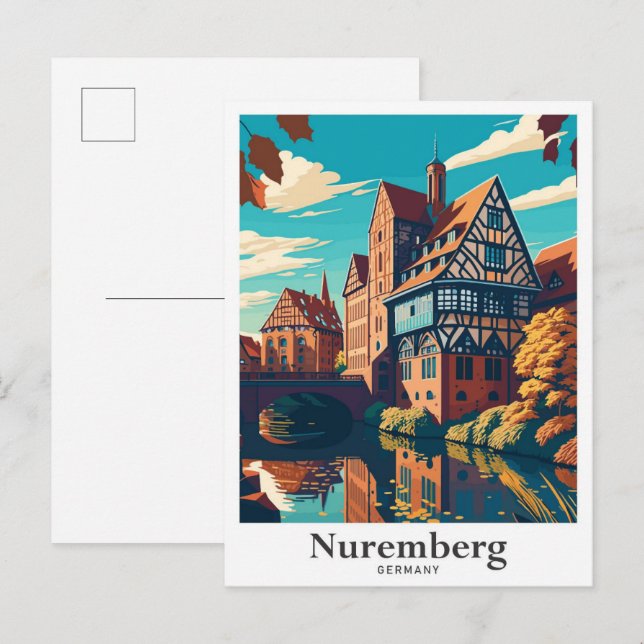 Carte Postale Nuremberg Allemagne Art Voyage Illustration (Devant / Derrière)