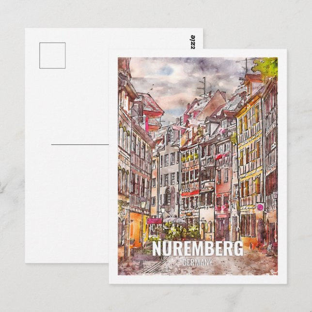 Carte Postale Nuremberg Allemagne Fameux Travel Place Aquarelle (Devant / Derrière)