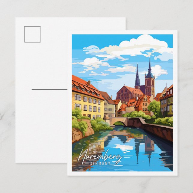 Carte Postale Nuremberg Allemagne Illustration de voyage artisan (Devant / Derrière)