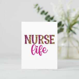 Carte Postale Nurse Life - Rose et Empreinte de léopard