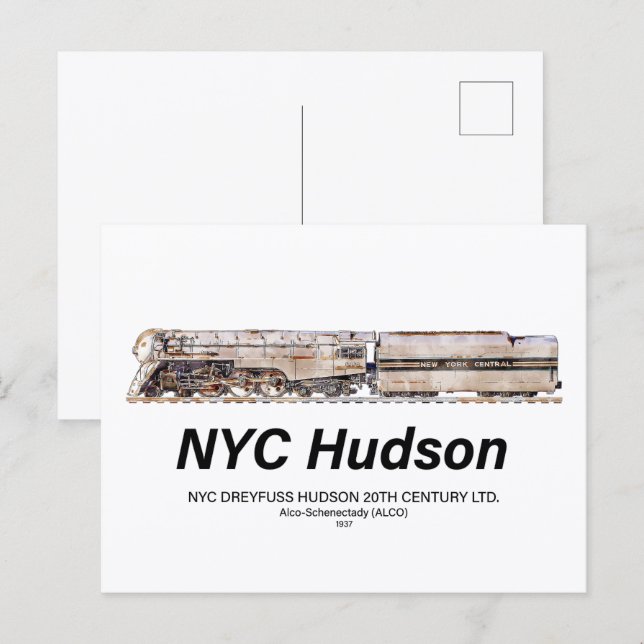 Carte Postale NYC Dreyfuss Hudson Steam Locomotive. Profile (Devant / Derrière)