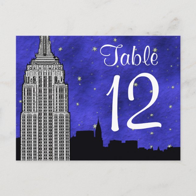 Carte Postale NYC ESB Skyline Silhouette Blu2 Stré Numéro de tab (Devant)