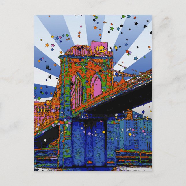 Carte Postale NYC psychédélique : pont Brooklyn #2 (Devant)