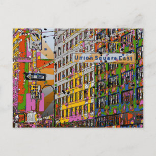 Carte Postale NYC psychédélique : Union Carré Building, St Sign 