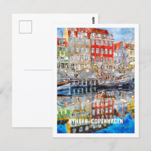 Carte Postale Nyhavn Copenhagen Danemark Voyage Aquarelle Sketch