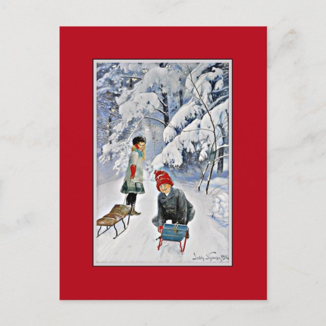 Carte Postale Nystrom - Enfants dans la neige, 1910 (Devant)