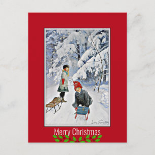 Carte Postale Nystrom - Enfants dans la neige, 1910, Noël