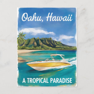 Carte Postale Oahu Hawaii Beach Voyage Aquarelle Peinture