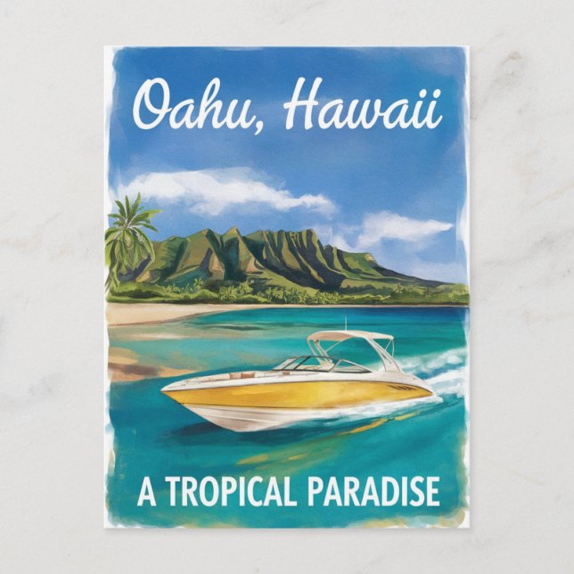 Carte Postale Oahu Hawaii Beach Voyage Aquarelle Peinture (Devant)