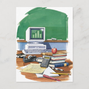 Carte Postale Objets sur le bureau d'un professeur d'école Coule