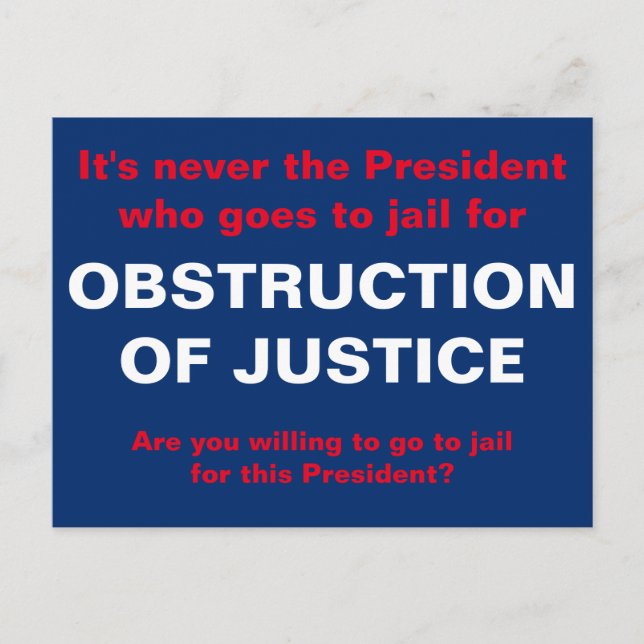 Carte Postale Obstruction à la justice Heure de la prison de la  (Devant)