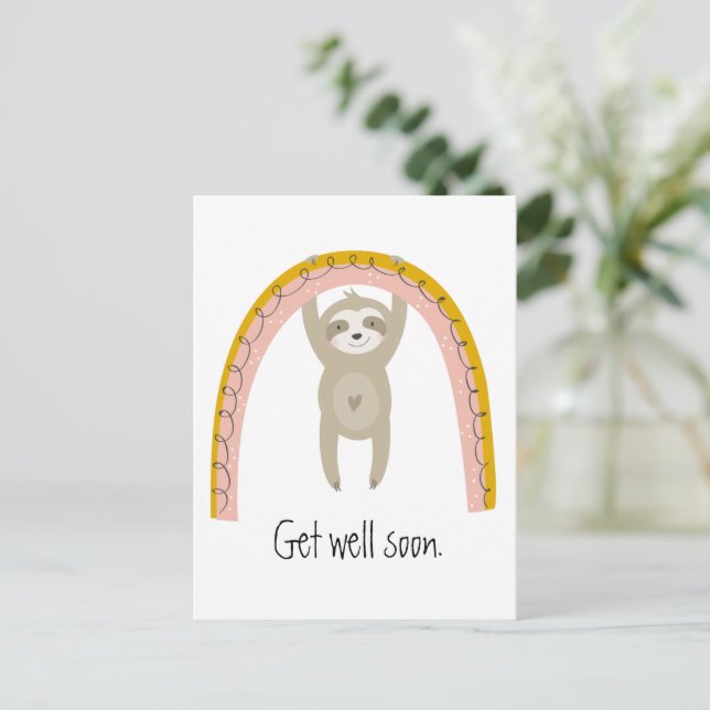 Carte Postale Obtenez bien Bientôt Sloth et Rainbow (Debout devant)