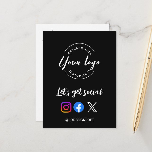 Carte Postale Obtenons social code QR site web promotionnel (Devant/Arrière en situation)