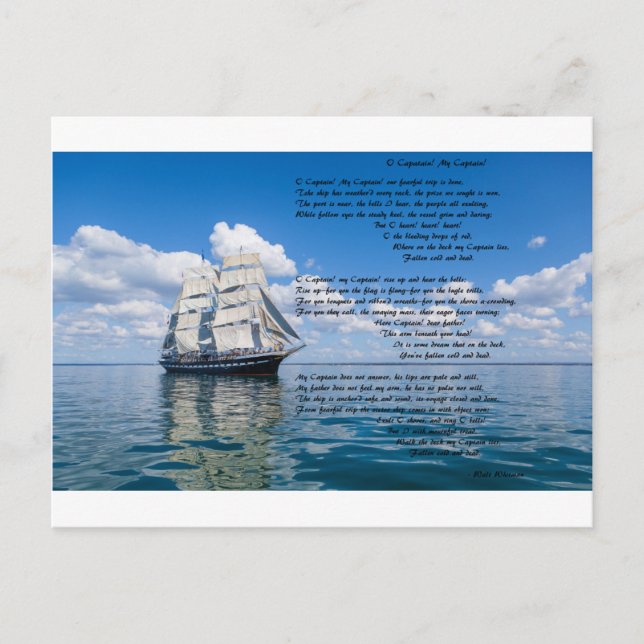 Carte Postale O'Capitaine, Mon Capitaine par : Walt Whitman (Devant)