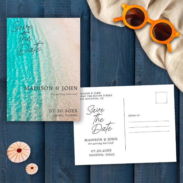Carte Postale Ocean Beach Destination Wedding Enregistrer la dat (Front/Back)