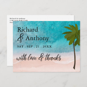 Carte Postale Ocean Beach Palm Tree Mariage Merci
