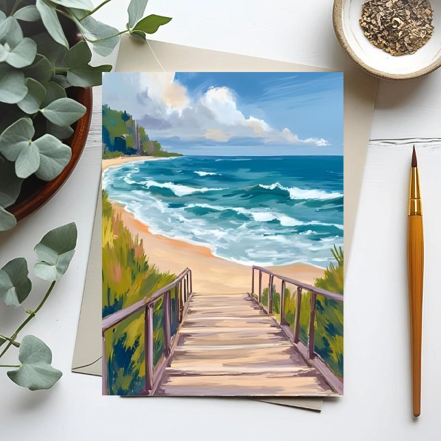 Carte Postale Ocean Boardwalk | Le littoral des vagues de plage (Créateur téléchargé)