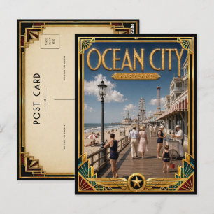 Carte Postale Ocean City Maryland Art Déco Vintage de l'Âge d'Or