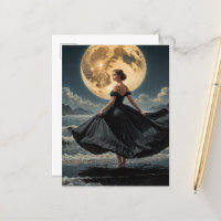Ocean Dance Under the Moon Woman in Black Dress